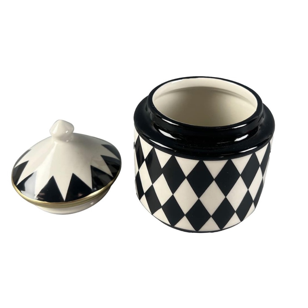 Small Black and White Diamonds Print Ceramic Canister. - Picture 6 of 8